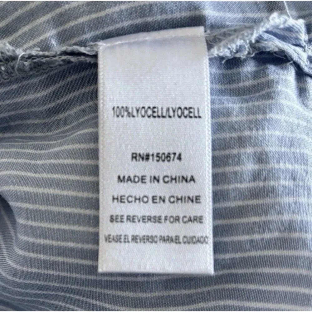 Billy T Women's Blue White Stripe Chambray Ombré Button-Up Tie Back Shirt Medium